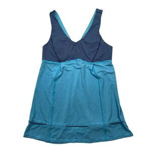 Lululemon Hustle & Bustle Tank Top Sz 2 Blue Moon Stripe Cinch Drawstring Yoga